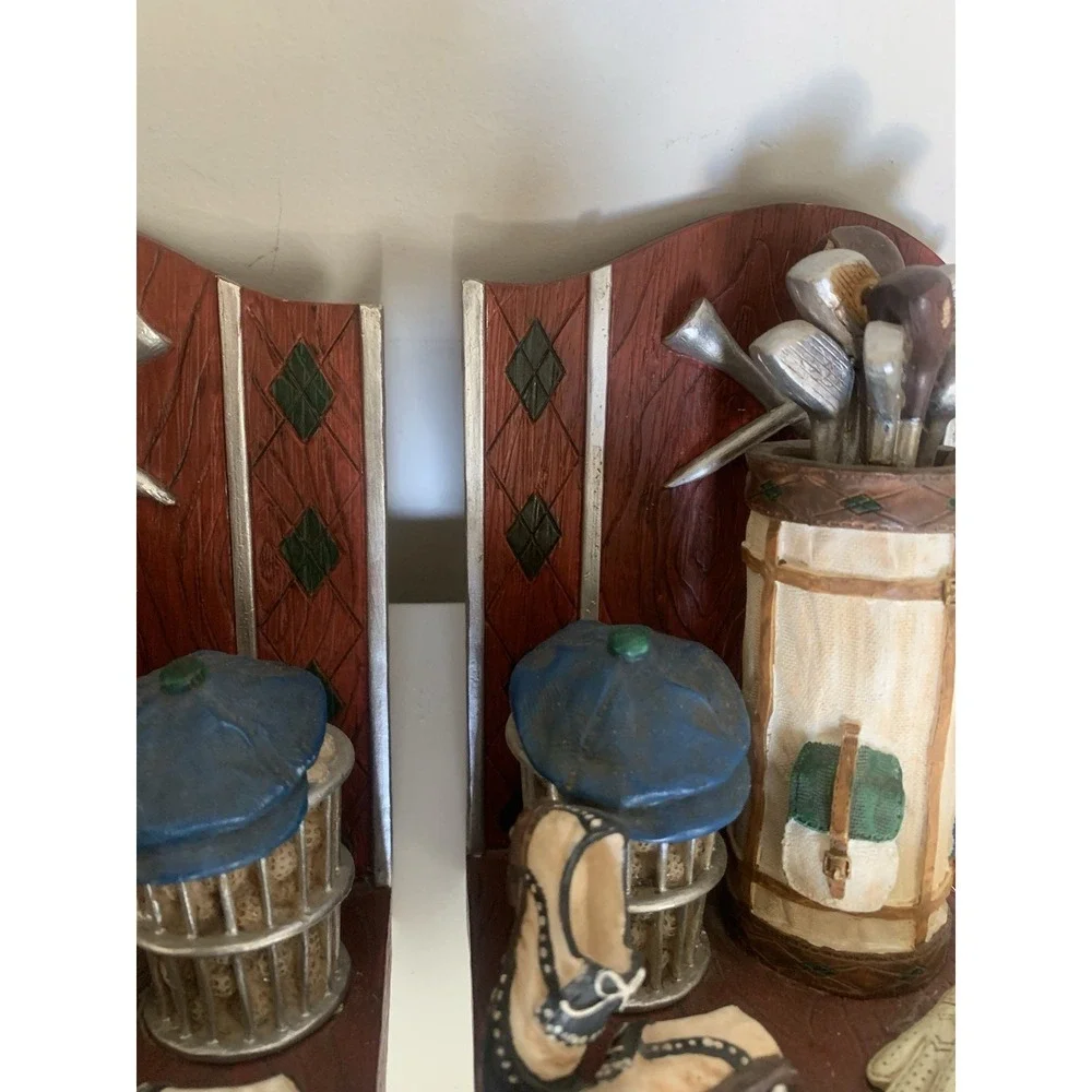 Highland Ridge Golf Bookends Resin Golfer Bag Clubs Shoes Man Cave Office Decor
